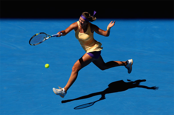 Victoria Azarenka overcame early jitters to beat Svetlana Kuznetsova in straight sets.