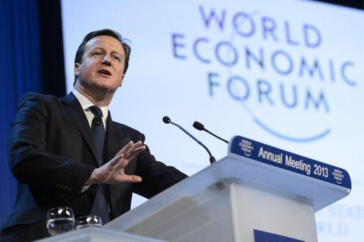 British Prime Minister David Cameron addresses a panel session of the 43rd Annual Meeting of the World Economic Forum, WEF, in Davos, Switzerland, Thursday, Jan. 24, 2013.