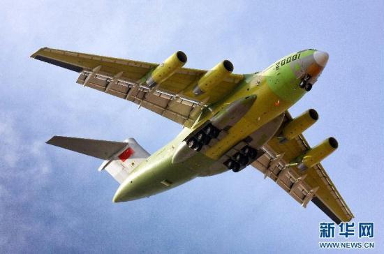 China's first domestically-developed heavy transport aircraft, the Y-20, has successfully taken off for its first test flight.