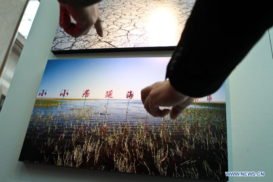 Visitors watch photography work during Inner Mongolia Ecology Photographs Exhibition in Beijing, capital of China, Jan. 28, 2013. (Xinhua/Zheng Huansong) 