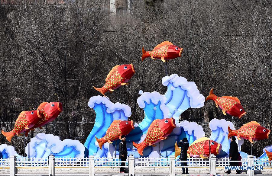 Citizens walk past lanterns on a street in Xining, capital of northwest China's Qinghai Province, Jan. 31, 2013. Various lanterns are used here to decorate the city for the upcoming China's Lunar New Year. (Xinhua/Zhang Hongxiang) 