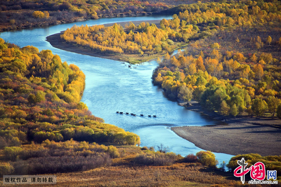 Ergune or Argun is the river which is a part of the Russia–China border. Its length is 1,620 km. The river flows from the Western slope of the Greater Khingan Range in Inner Mongolia. Its confluence with Shilka River at Ust-Strelka forms the Amur River. [China.org.cn]