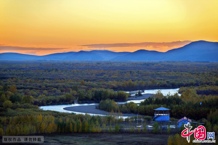 Ergune or Argun is the river which is a part of the Russia–China border. Its length is 1,620 km. The river flows from the Western slope of the Greater Khingan Range in Inner Mongolia. Its confluence with Shilka River at Ust-Strelka forms the Amur River. [China.org.cn]