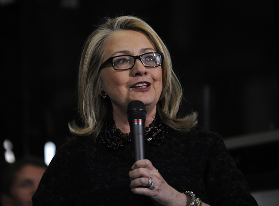 Outgoing U.S. Secretary of State Hillary Clinton speaks to State Department employees in Washington D.C. on Feb. 1, 2013. Clinton, replaced by John Kerry as the next secretary of state, bid a final farewell to her staff Friday.