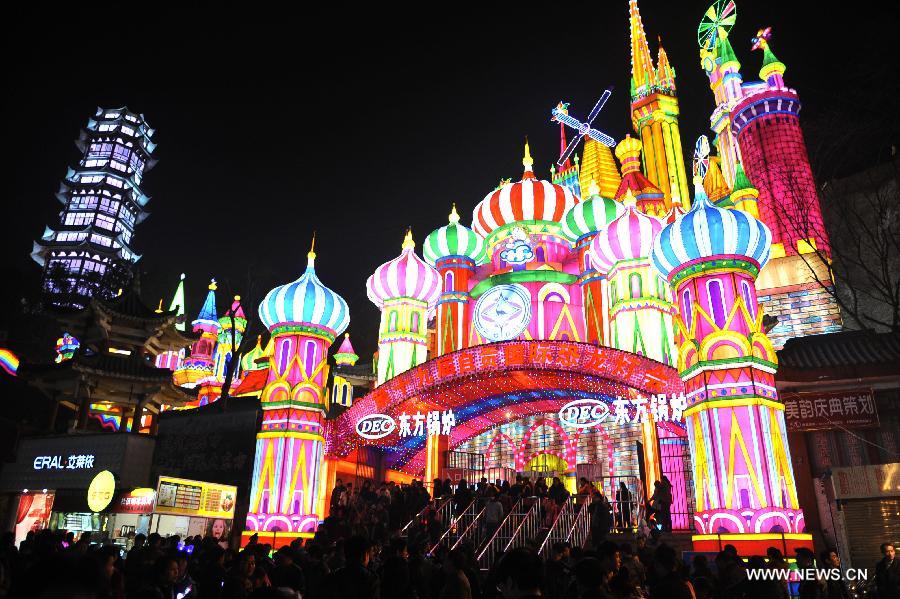 Illuminations are seen during a preview of the 19th Zigong International Dinosaur Lantern Festival in Zigong, southwest China's Sichuan Province, Feb. 2, 2013. 