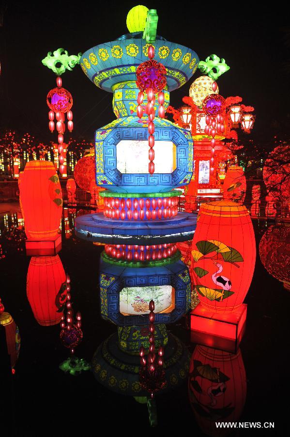 Illuminations are seen during a preview of the 19th Zigong International Dinosaur Lantern Festival in Zigong, southwest China's Sichuan Province, Feb. 2, 2013. 