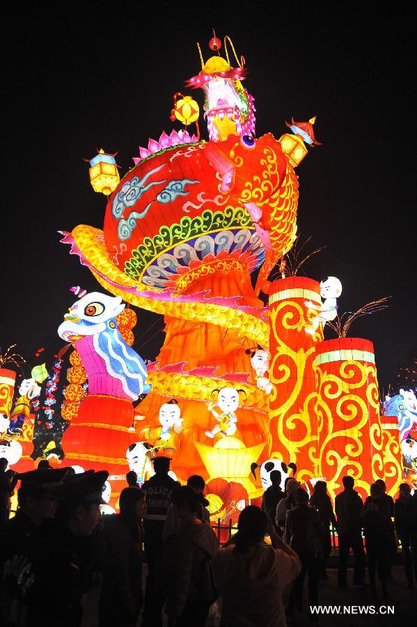 Illuminations are seen during a preview of the 19th Zigong International Dinosaur Lantern Festival in Zigong, southwest China's Sichuan Province, Feb. 2, 2013. 