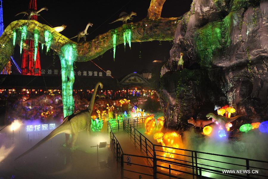 Illuminations are seen during a preview of the 19th Zigong International Dinosaur Lantern Festival in Zigong, southwest China's Sichuan Province, Feb. 2, 2013.