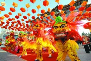 Lion dancers put on a show at the Ditan Temple Fair in Beijing on Jan. 22, 2013.