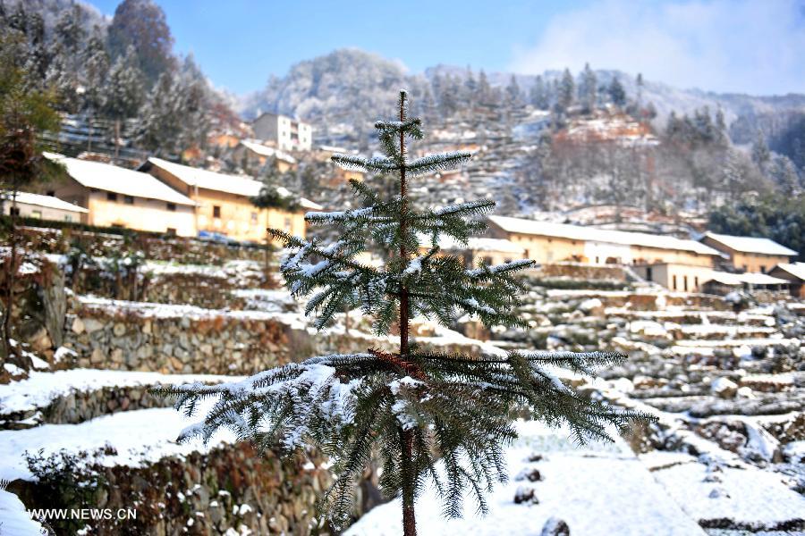 Photo taken on Feb. 9, 2013 shows the snow scenery of Dengcun township of Yiling District, Yichang, central China's Hubei Province