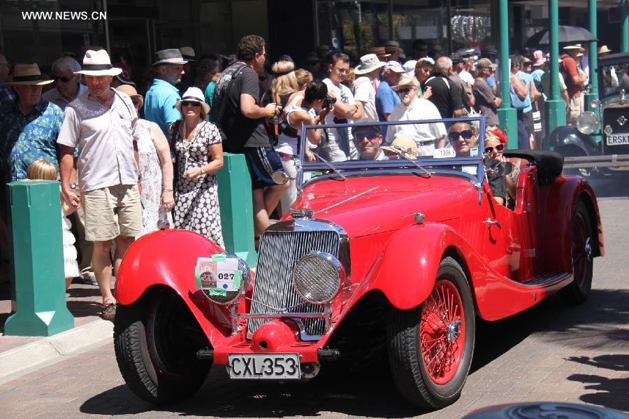 A vintage car is seen in the Vintage Car Parade in Napier, New Zealand, Feb. 16, 2013. 