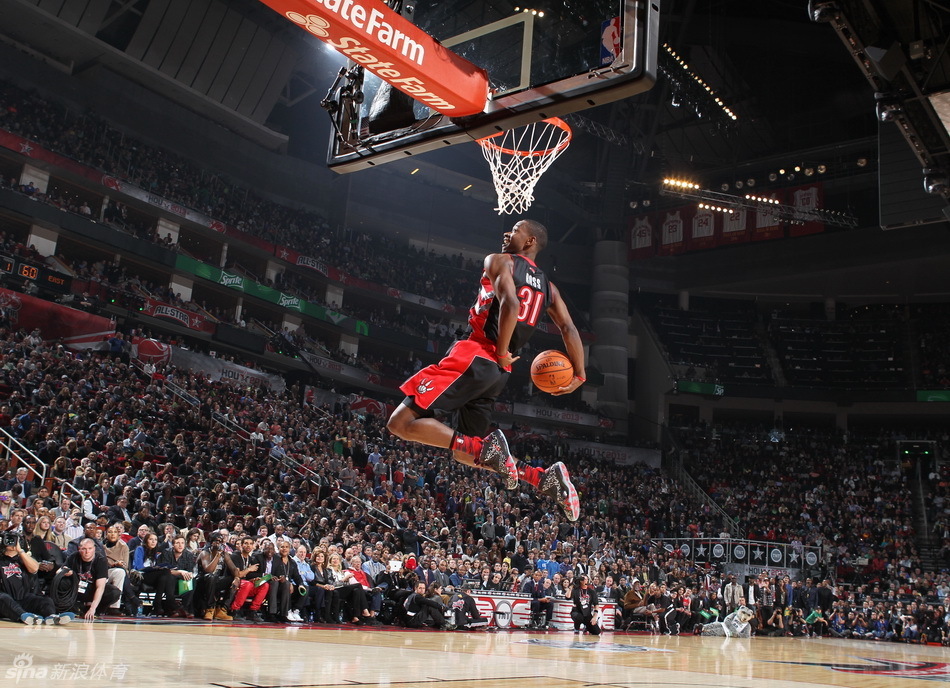 Terrence Ross of the Toronto Raptors goes up during the dunk contest at NBA basketball All-Star Saturday Night, Feb. 16, 2013, in Houston. 