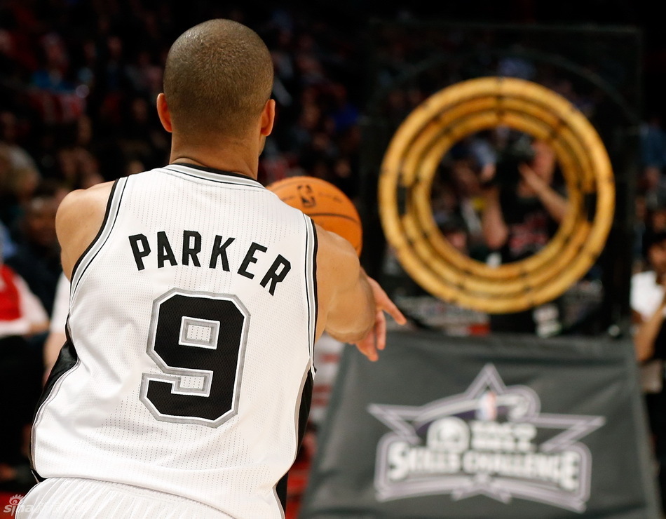 West All-Star Tony Parker of the San Antonio Spurs takes part in the Skills challenge during the NBA basketball All-Star weekend in Houston, Texas, February 16, 2013