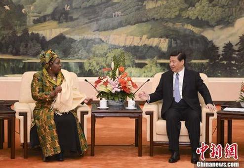 CPC General Secretary Xi Jinping has met with African Union Commission Chairperson Nkosazana Dlamini-Zuma at the Great Hall of the People in Beijing. 