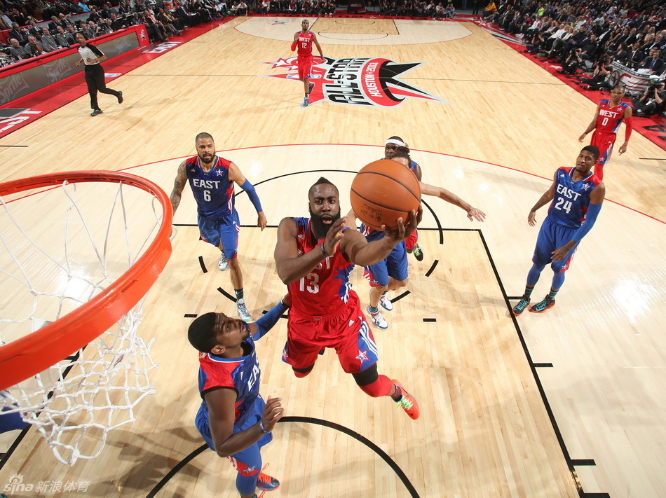 NBA All-Star James Harden of Houston Rockets goes up for a basket during the NBA All-Star basketball game in Houston, Texas, February 17, 2013.