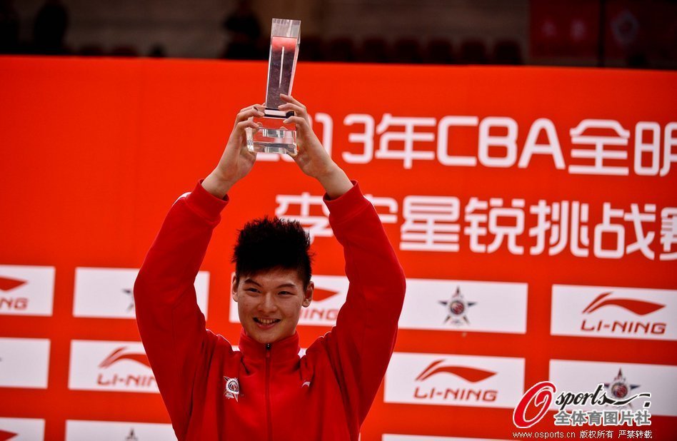 Wang Zhelin wins MVP in CBA Rising Star Challenge on Feb.23, 2013. 