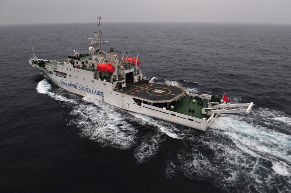 China's patrol ship 'Haijian 50' patrols in waters near the offshore oil and gas fields of East China Sea, March 17, 2012. [Xinhua photo]