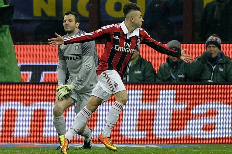 El Shaarawy celebrates after scoring the opener for AC Milan in Milan derby on Sunday. 