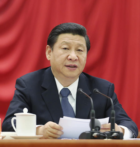 Xi Jinping, general secretary of the Communist Party of China (CPC) Central Committee, addresses the second plenary session of the 18th Central Committee of the CPC at the Great Hall of the People in Beijing, capital of China, Feb 28, 2013. The session lasted from Feb 26 to 28.[Photo/Xinhua]