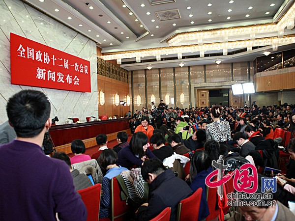 The press conference of the first session of the 12th Chinese People&apos;s Political Consultative Conference (CPPCC) is held Saturday at the Great Hall of the People in Beijing.