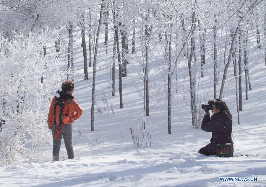 People enjoy rime scenery in NE China's Jilin