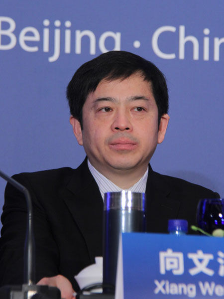 Xiang Wenbo, president of Sany Heavy Industry Co., attends a press conference in Beijing on March 2, 2013.