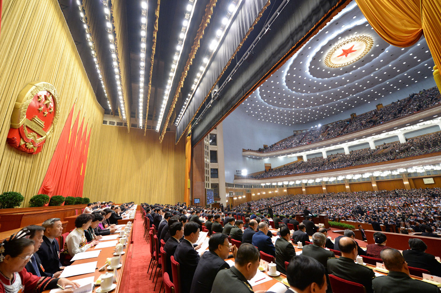 The First Session of the 12th National People's Congress (NPC) starts at 9:00 a.m. Tuesday at the Great Hall of the People in Beijing. Premier Wen Jiabao delivers a report on the work of the central government. [Xinhua]