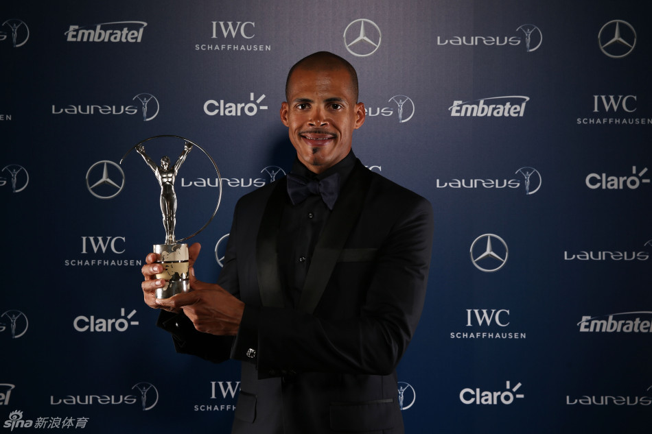 Felix Sanchez receives the Laureus World Comeback of the Year Award.