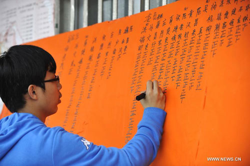 A staff worker accounts the ballots at a voting center in Wukan Village of Donghai Township in Lufeng City, south China's Guangdong Province, March 3, 2012. 