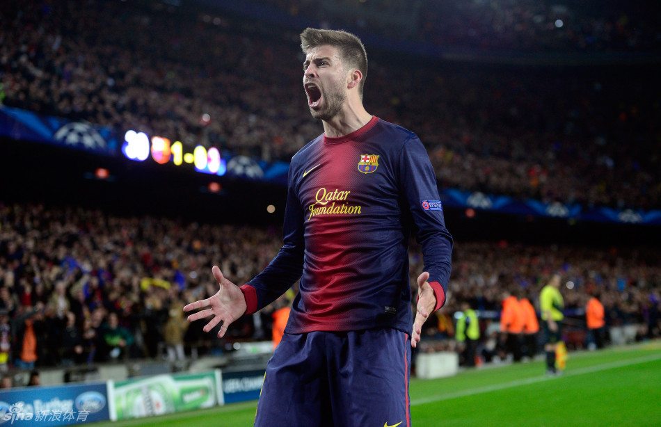 Gerard Pique roars with delight after Messi's second put the teams level on aggregate.