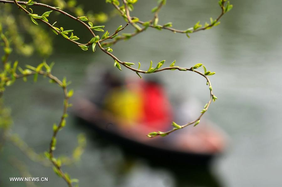 Citizens row on a lake at the botanical garden during the early Spring in Jinan City, capital of east China&apos;s Shandong Province, March 16, 2013.