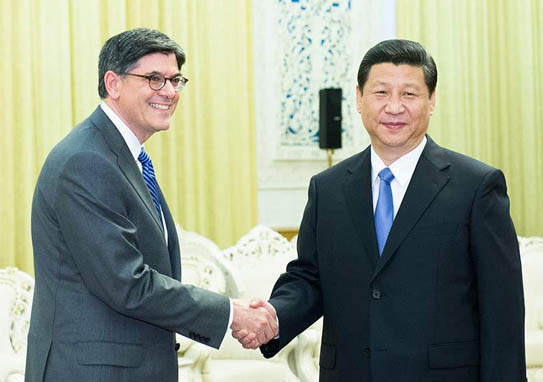 Chinese President Xi Jinping meets with U.S. Treasury Secretary Jacob Lew in Beijing, capital of China, March 19, 2013. [Photo/Xinhua]