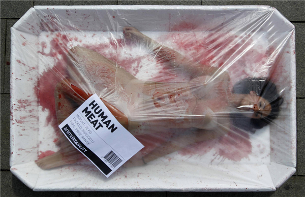 Graphic protest to promote 'meat free' day