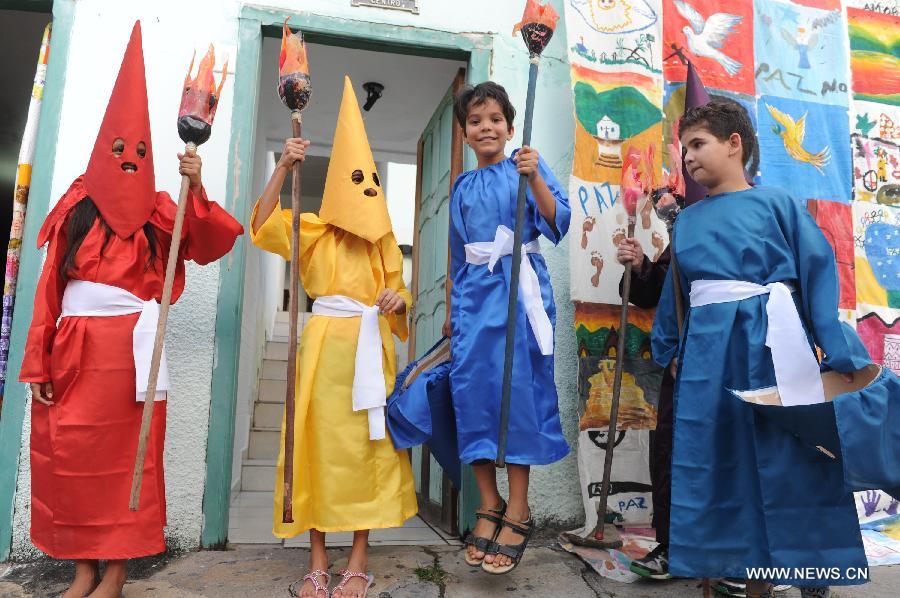 Children attend Holy Week Parade for Peace in Brazil