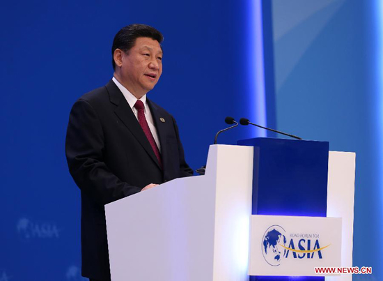 Chinese President Xi Jinping delivers a keynote speech at the opening ceremony of the Boao Forum for Asia (BFA) Annual Conference 2013 in Boao, south China's Hainan Province, April 7, 2013. [Xinhua]