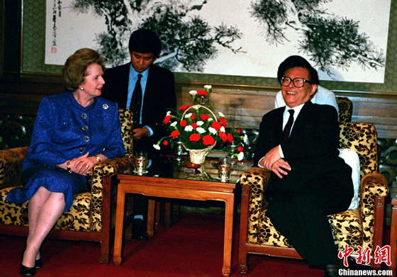 Former Chinese leader Jiang Zemin and Margaret Thatcher [File Photo]