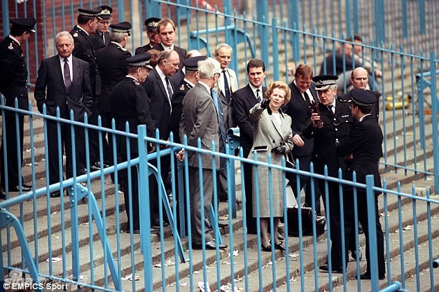 Margaret Thatcher visits Hillsborough after 96 people were killed in 1989.