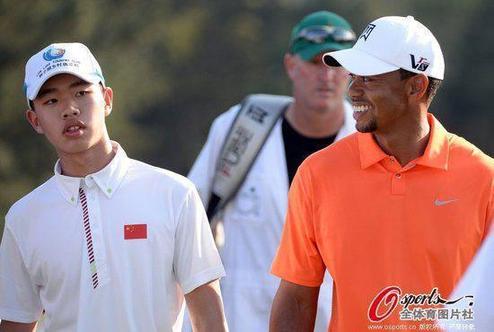 Guan has played with Woods a few times before, but Monday had a different feel as the pair headed out to play the back nine of Augusta National with Dustin Johnson.