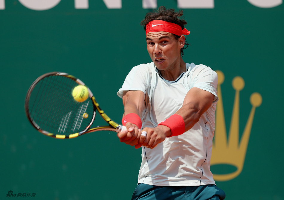 Nadal returns a ball. 