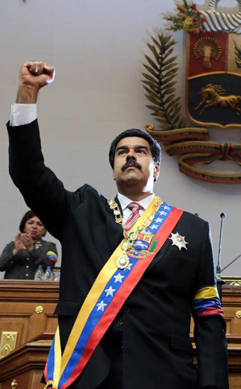 Nicolas Maduro was sworn in by the National Assembly Friday as Venezuela's acting president on March 8 after the State funeral of the late president Hugo Chavez. [Xinhua/Presidency of Venezuela]