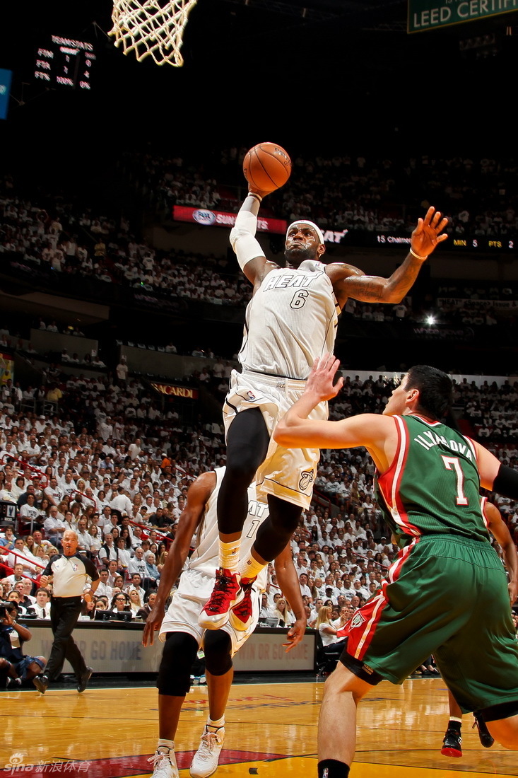 LeBron James goes up for a dunk in Game 1 of a NBA Eastern Conference first-round series against Milwaukee Bucks.