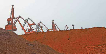 Rare earths at the port of Lianyungang, Jiangsu province, ready for export in 2009. Rare earth exports in China rose 55 percent from February to 1,718 metric tons in March. [China Daily]