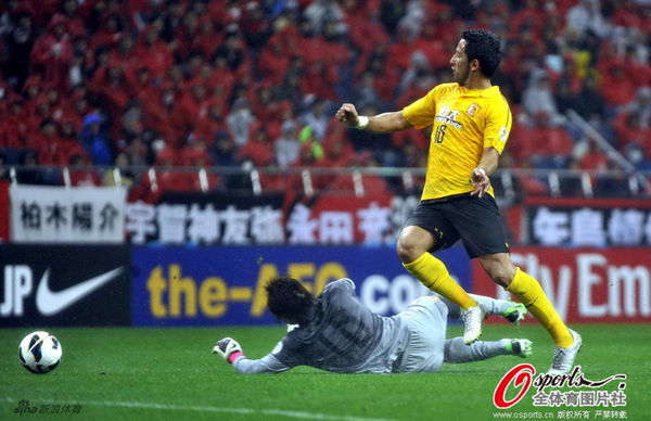  Barrios dribbled past the goalkeeper to open the scoring for Guangzhou Evergrande.