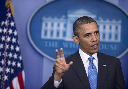 US President Barack Obama holds a press conference in the Brady Press Briefing Room of the White House in Washington on April 30, 2013. Obama warned against a rush to judgment on Syria's use of chemical arms, but said proof of their use would trigger a 'rethink' of his reluctance to use military force. [Xinhua/AFP]