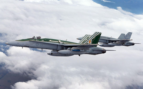 Royal Australian Air Force F/A-18 Hornets during a military exercise in February in Melbourne. [Photo/Agencies]