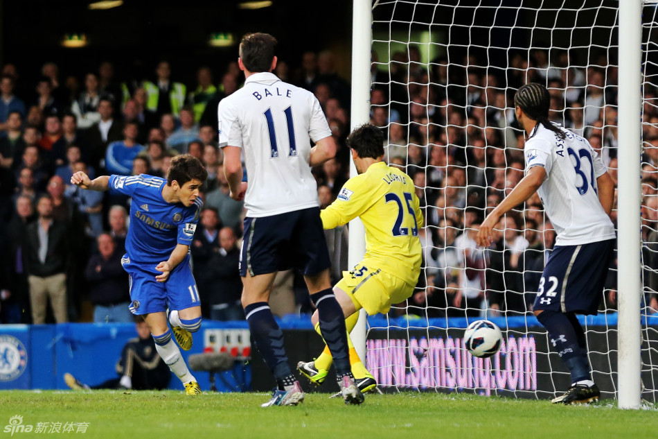 Oscar (left) heads Chelsea in front against London rivals Tottenham at Stamford Bridge.