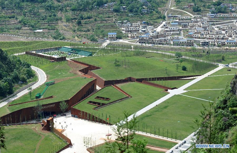 Photo taken on May 9, 2013 shows the crack-shaped Wenchuan Earthquake Memorial Museum in the town of Qushan, Beichuan Qiang Autonomous County, southwest China's Sichuan Province, May 9, 2013.