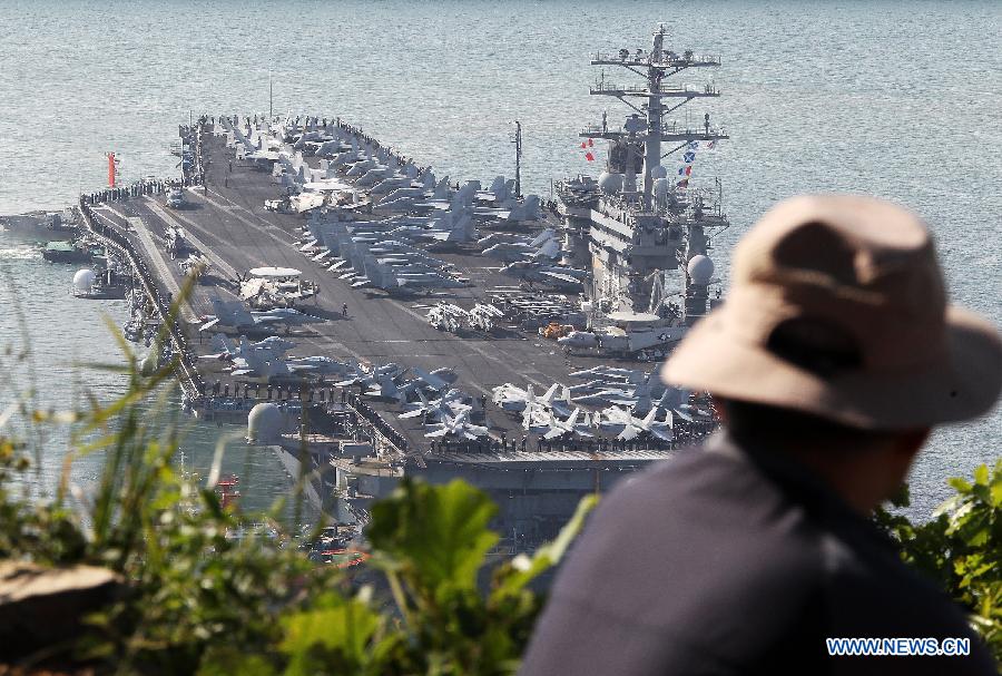 USS Nimitz arrives in Busan to join S. Korea-U.S. joint drill