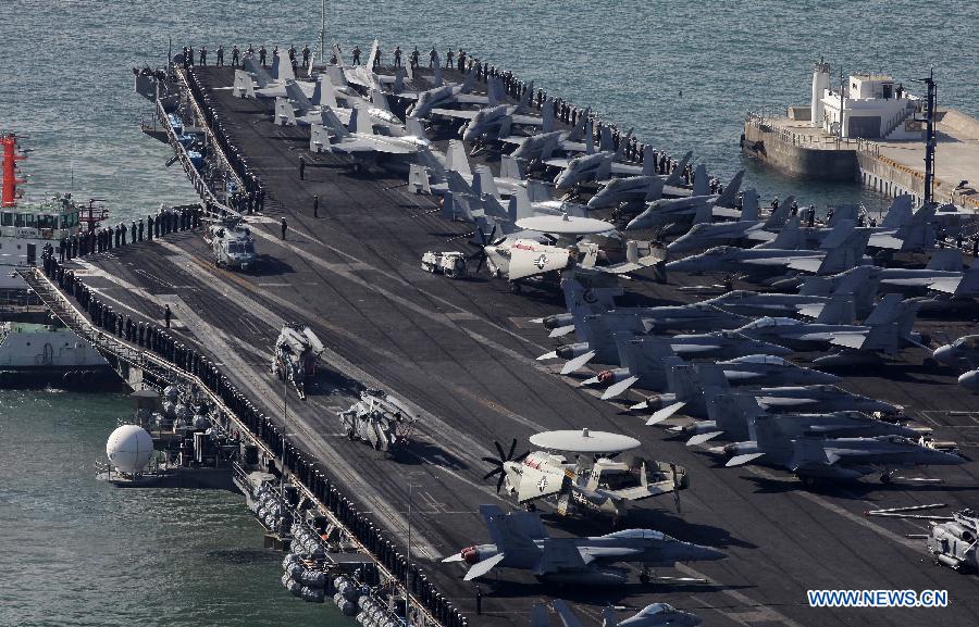 USS Nimitz arrives in Busan to join S. Korea-U.S. joint drill