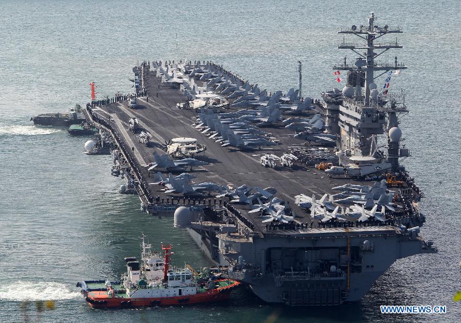 USS Nimitz arrives in Busan to join S. Korea-U.S. joint drill
